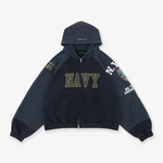 RECONSTRUCTED FOLDED ZIP HOODIE - NAVY