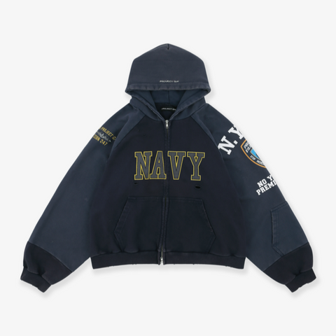 RECONSTRUCTED FOLDED ZIP HOODIE - NAVY