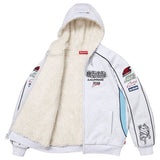 Racing Lined Zip Up Hooded Sweatshirt (Ash Grey)