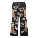 Who Decides War All Over Embroidered Jeans Black Red