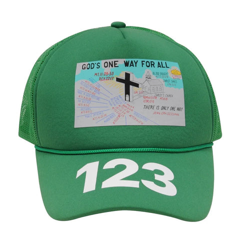 RRR-123 Mens Gods One Way For All Mesh Logo Trucker Hat Blue Adjustable Snap