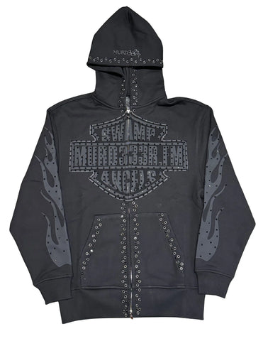 MURD333R.FM 'CHOP333R' BLACKED OUT ZIP UP HOODIE