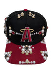Black Red Angels Rhinestone Snapback