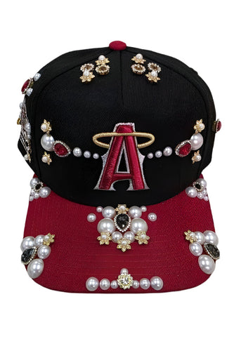 Black Red Angels Rhinestone Snapback