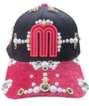 Black/Red Corduroy Mexico Rhinestone Snapback