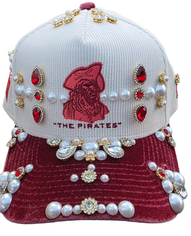 Cream/Red Pirates Rhinestone Snapback