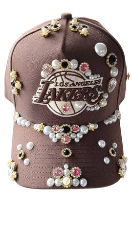Brown Lakers Rhinestone Snapback