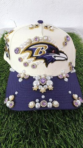 Ravens Rhinestone Snapback Cream/Purple