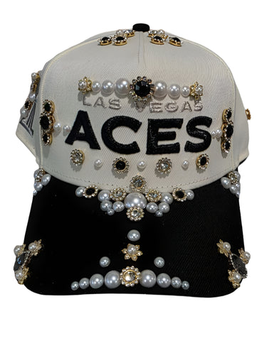 Cream/Black Aces Rhinestone Snapback