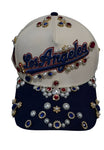 Blue/Cream Los Angeles Rhinestone Snapback