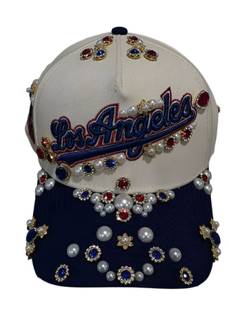 Blue/Cream Los Angeles Rhinestone Snapback