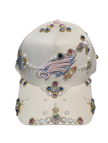 Cream/Cotton Candy Eagles Rhinestone Snapback