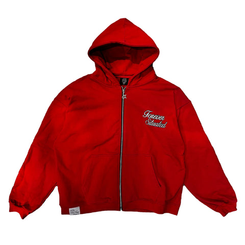 Forever Situated Embroidered Zip Up Jacket Red