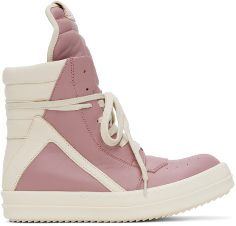 RICK OWENS Pink & Off-White Geobasket Sneakers