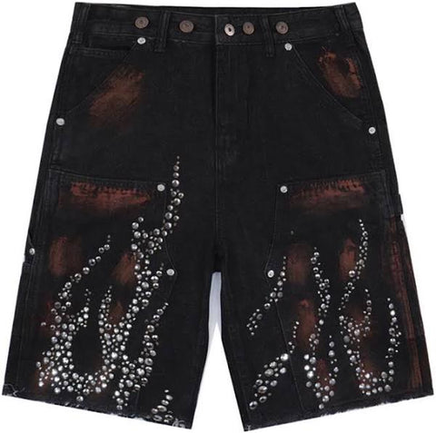 Flame Studded Denim Jeans Black