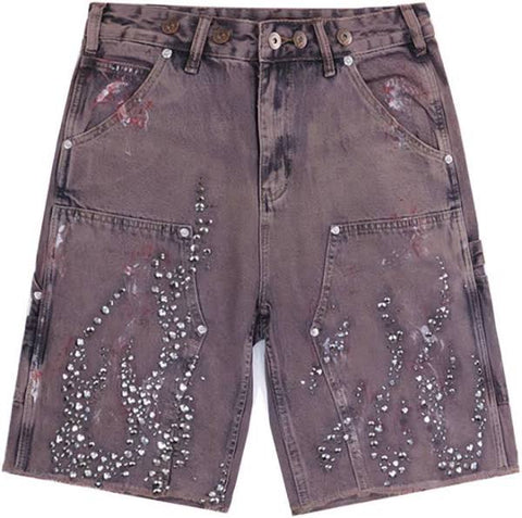 Flame Studded Denim Jeans Purple