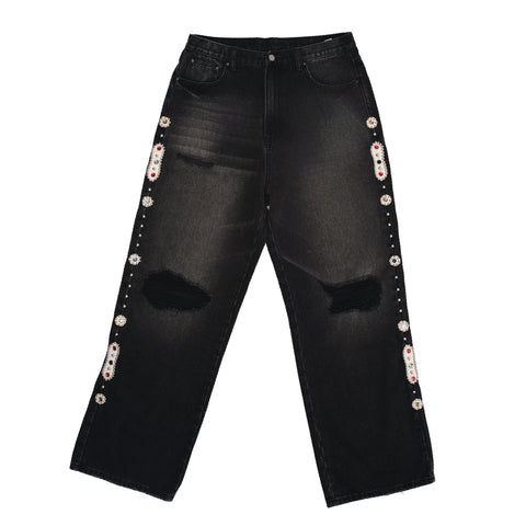 15 OZ. BAGGY EMBELLISHED JEANS BLACK