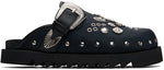 Togo Virilis Black Eyelet Metal Sabot Slip-on Loafers
