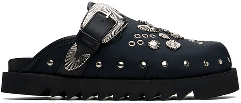 Togo Virilis Black Eyelet Metal Sabot Slip-on Loafers