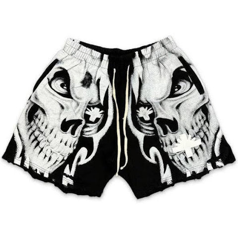 Vertabrae Logo Sweatshorts Skull Black White